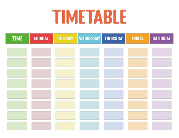 A simple timetable for the week Go back to the school timetable template