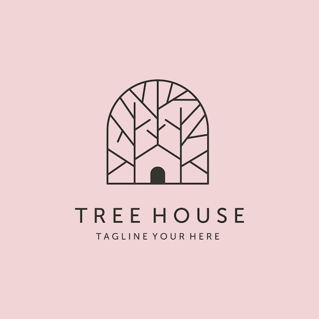 Simple tree house line art logo vector symbol illustration design