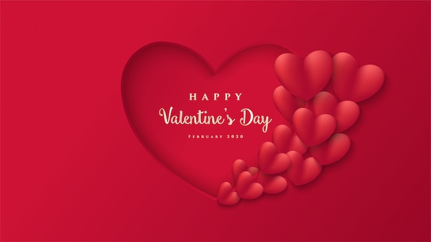 Vector simple valentine with illustrations of love paper cut shapes and the words 