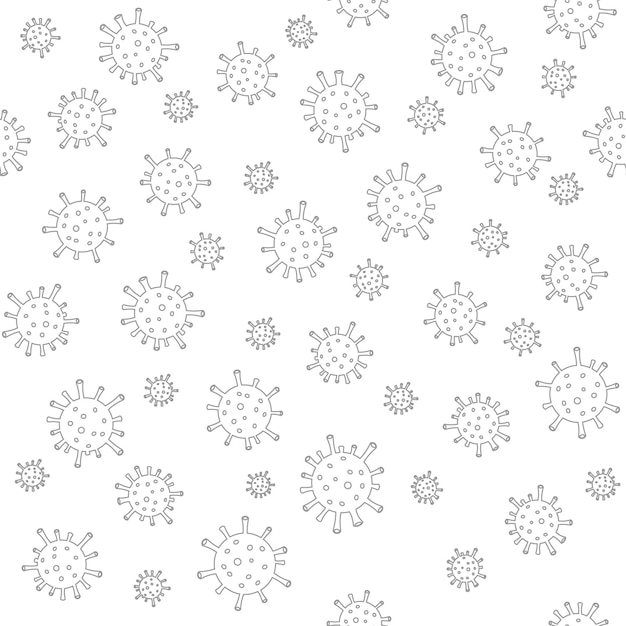 Simple vector doodle seamless pattern of the coronavirus cells