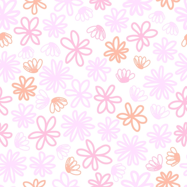 Simple vector flowers pattern in abstract style on white background