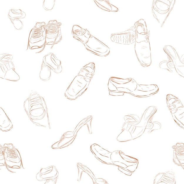 Simple Vector hand draw sketch of seamless background sketch of man woman and children shoes