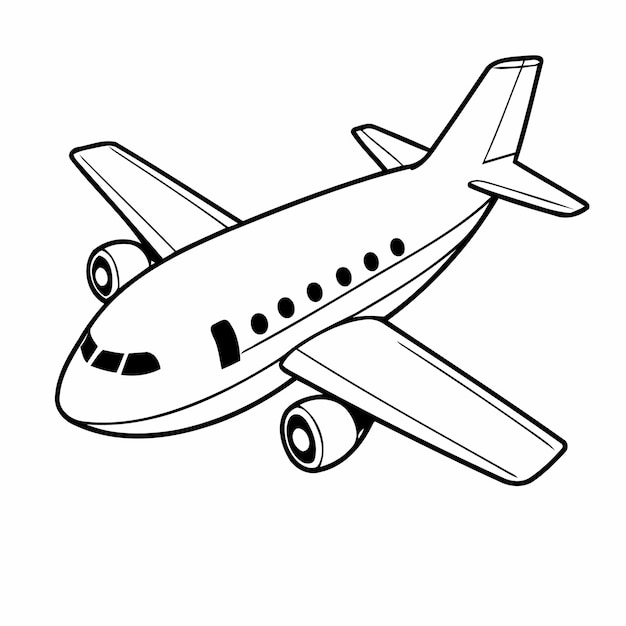 Simple vector illustration of airplane doodle for kids colouring page