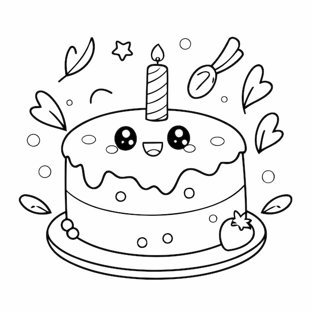 Simple vector illustration of birthday colouring page for kids