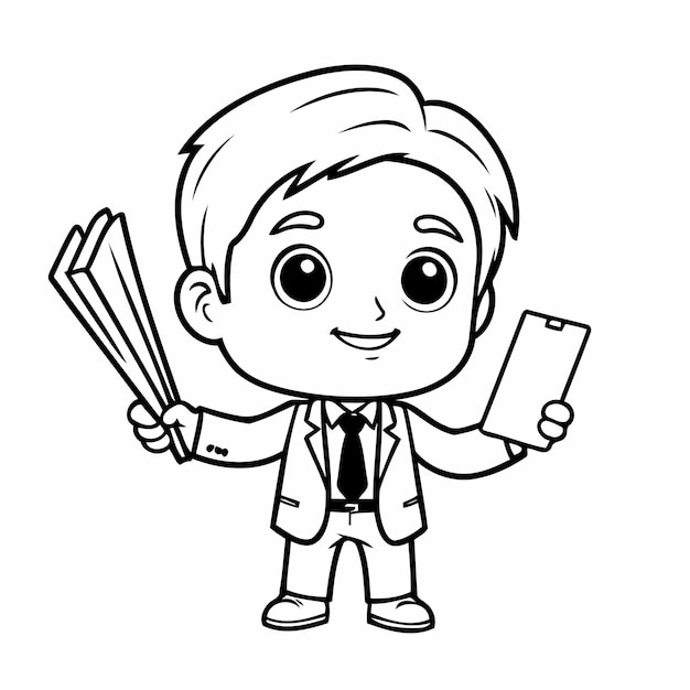 Simple vector illustration of Businessman doodle for kids colouring page