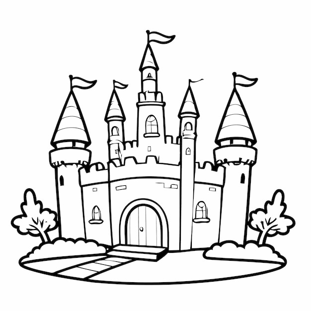 Simple vector illustration of Castle doodle for kids coloring page