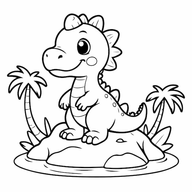 Vector simple vector illustration of dino drawing for kids colouring page