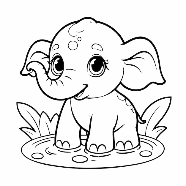 Vector simple vector illustration of elephant for toddlers colouring page