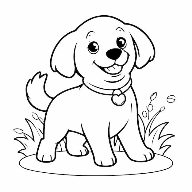 Simple vector illustration of Golden Retriever doodle for kids coloring worksheet