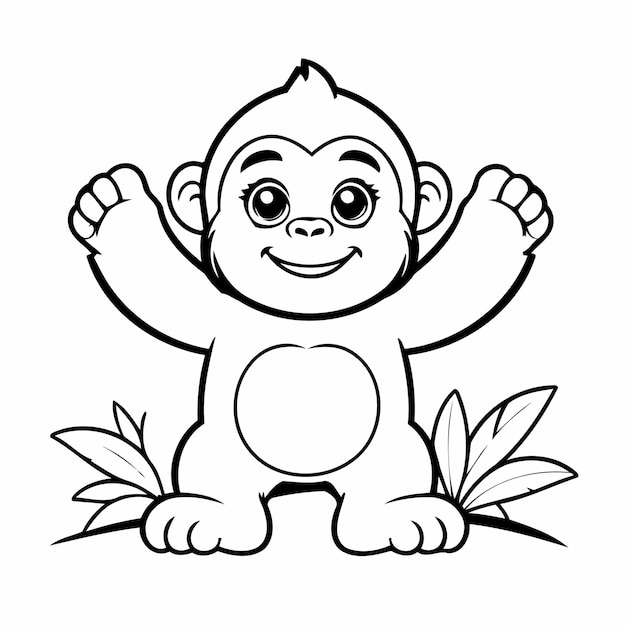 Simple vector illustration of Gorilla drawing for kids colouring activity