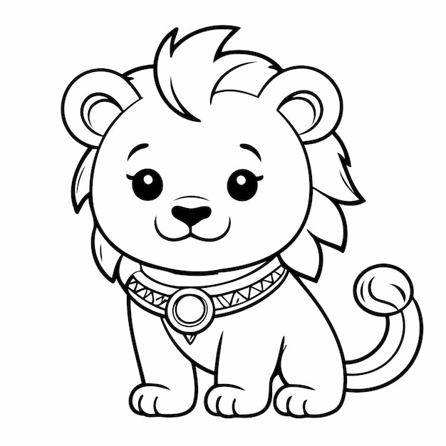 Simple vector illustration of Lion doodle for kids coloring worksheet