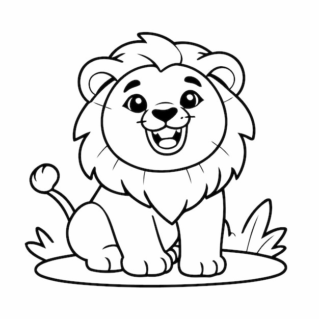 Simple vector illustration of lion hand drawn for kids page