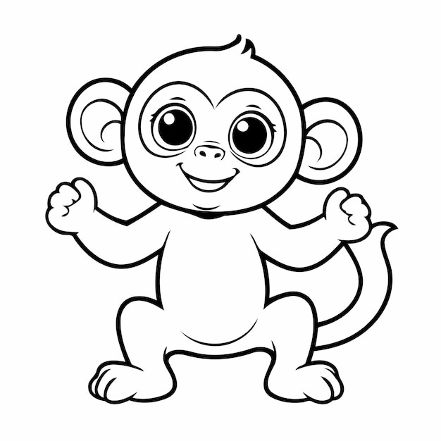 Simple vector illustration of Monkey doodle colouring activity for kids