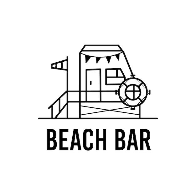 Simple vector illustration of outline graphic emblem template of beach bar with inscription for printed designs