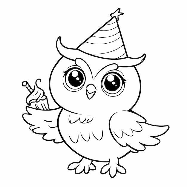 Vector simple vector illustration of owl hand drawn for kids coloring page