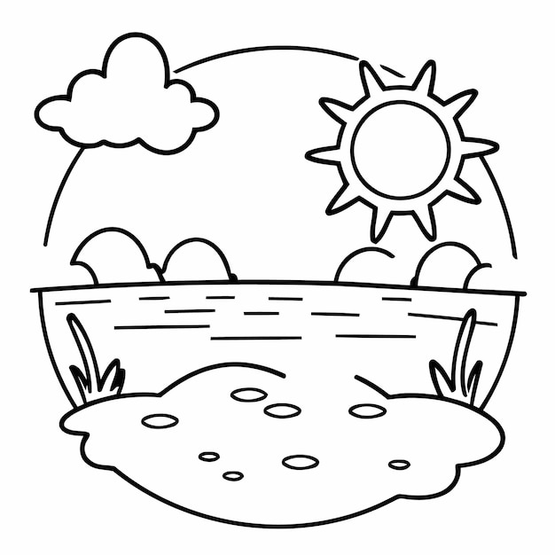 Simple vector illustration of Sunset doodle for children worksheet