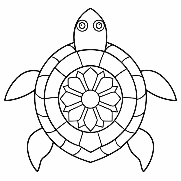 Vector a simple vector illustration of a turtle with a mandala pattern perfect for coloring book pages