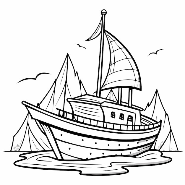 A simple vector picture of a pirate ship for children to color