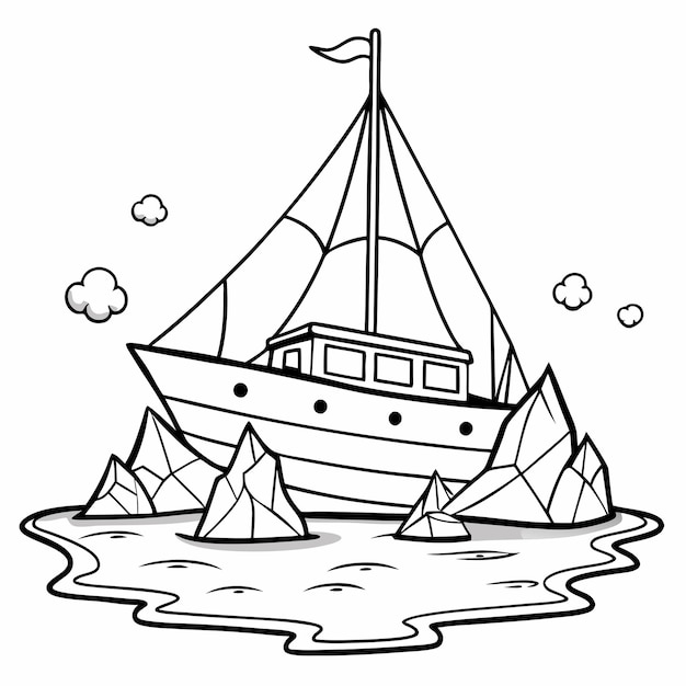 A simple vector picture of a pirate ship for children to color