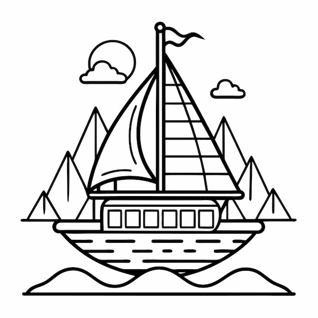 A simple vector picture of a pirate ship for children to color