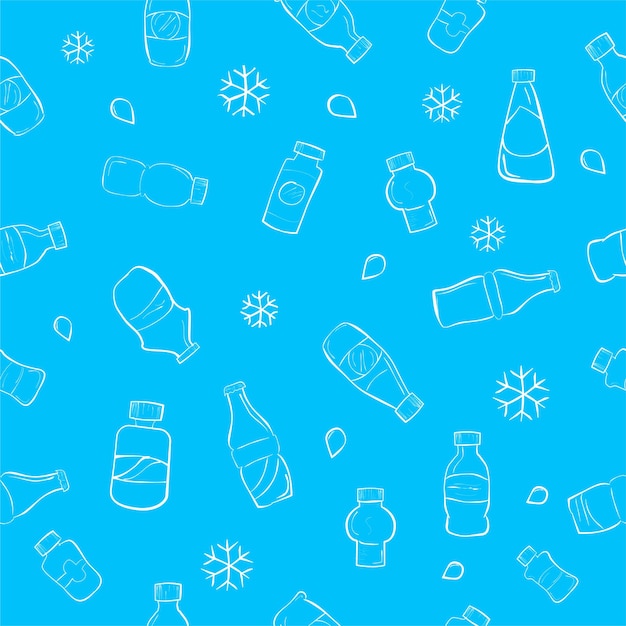 Simple Vector Seamless Background Blue Doodle of Soft Drink Bottles