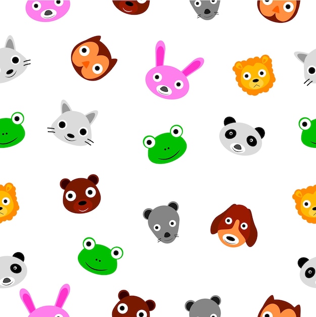 Simple Vector Seamless Background with Cute Animals Face