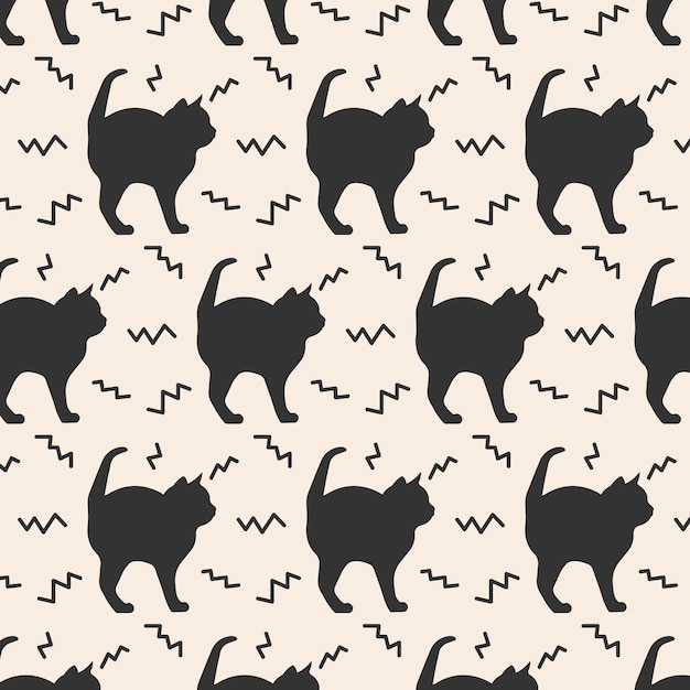 Simple vector seamless pattern with cat silhouette vector illustration flat design with cats