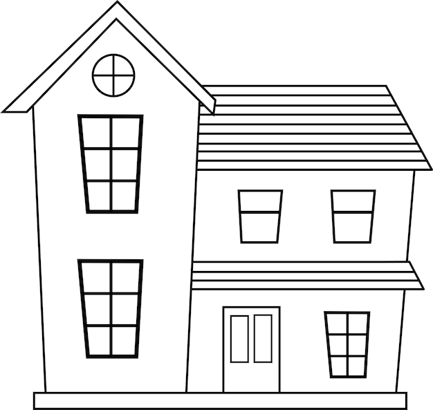 Simple village house coloring page clipart design