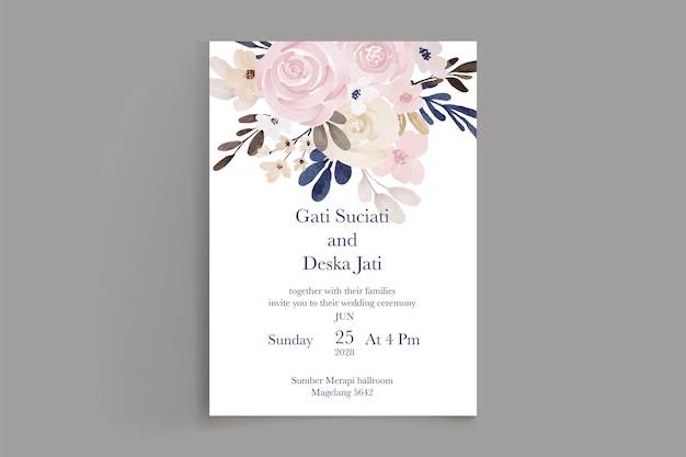 simple watercolor flower wedding invitation