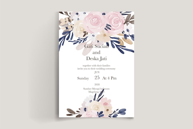 simple watercolor flower wedding invitation