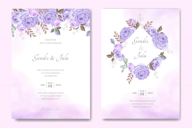 simple wedding invitation card set template with floral