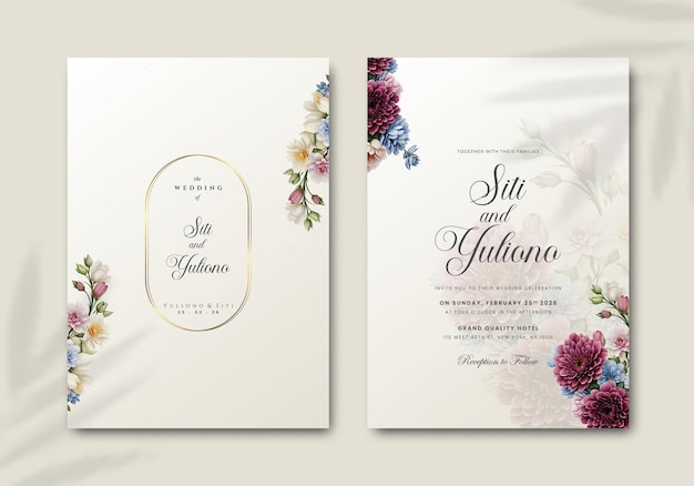 simple wedding invitation template with bouquet flowers illustration vector