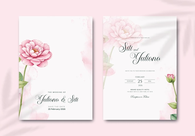 simple wedding invitation template with flower illustration vector