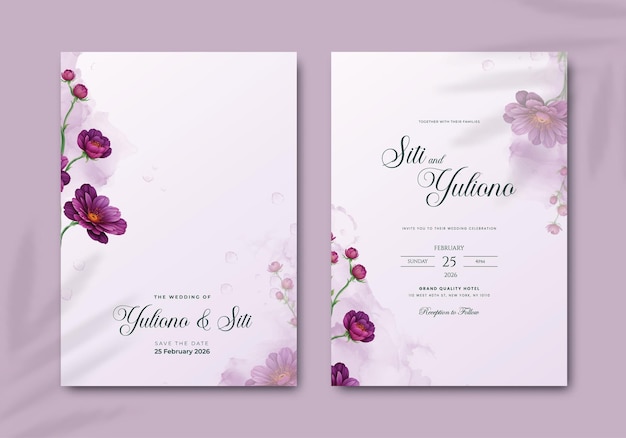 simple wedding invitation template with flower illustration vector