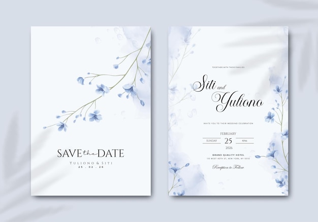 simple wedding invitation template with flower illustration vector