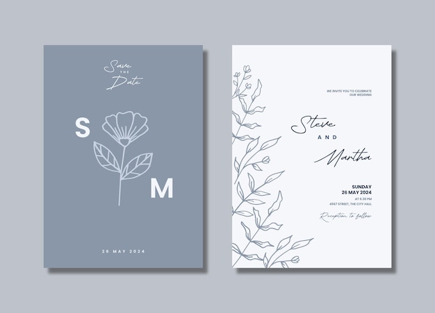 Vector simple wedding invitation with hand drawn floral decoration