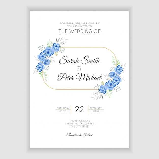 Simple wedding invitation with watercolor flower decoration