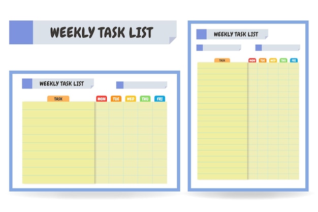 Simple Weekly Task List Vector Template