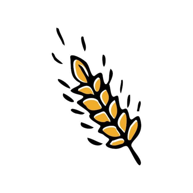 Simple wheat icon on white background spike hand drawing doodle style