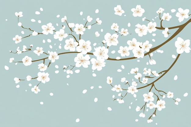 Vector simple white cherry blossoms hanging on branches