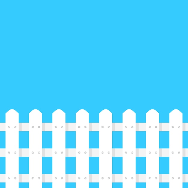 Simple white fence garden on blue background concept of decoration of homestead neer house and border between neighbors