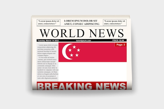 Singapore country newspaper flag breaking news on newsletter news concept gazette page headline