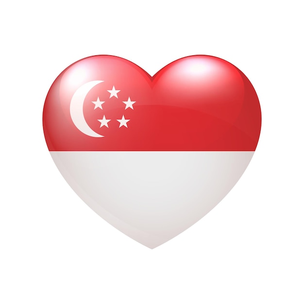 Singapore flag in heart. Vector emblem icon. Country love symbol. Isolated illustration eps10