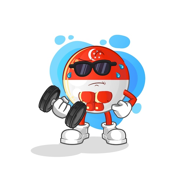 Singapore flag lifting dumbbell vector cartoon character