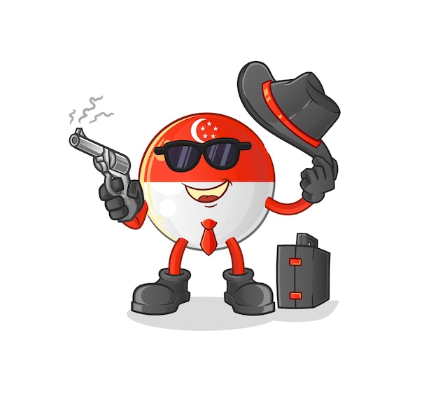 Singapore flag mafia with gun character. cartoon mascot vector