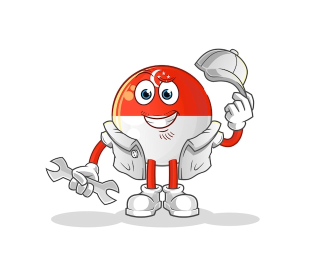 singapore flag mechanic cartoon. cartoon mascot vector