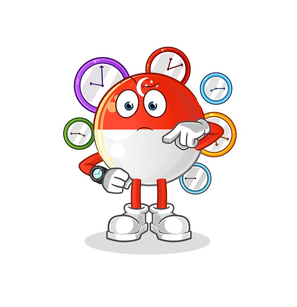 singapore flag with wristwatch cartoon. cartoon mascot vector