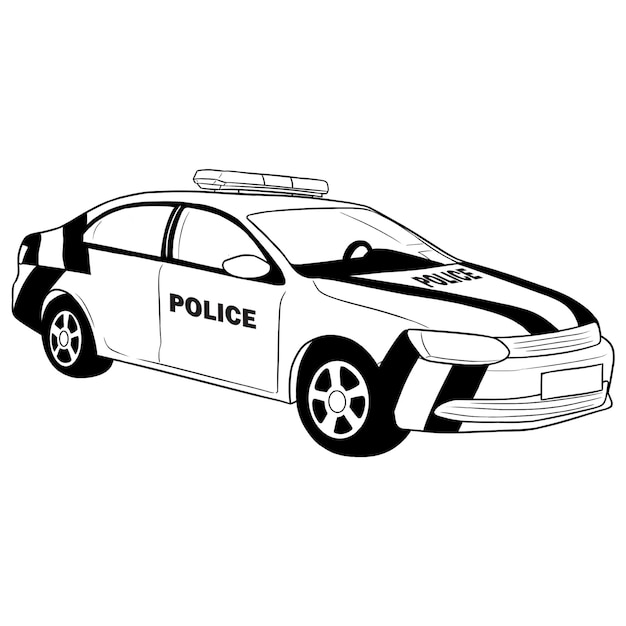 Singapore Police Car Hand Drawn Black and White Outline