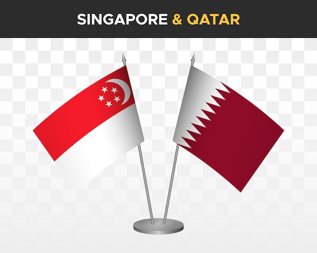 Singapore vs qatar desk flags mockup isolated 3d vector illustration table flags