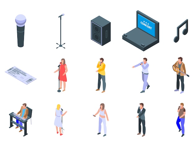 Singer icons set, isometric style